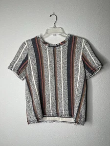 Camisa para mujer Ann Taylor manga corta tejido texturizado rayas azul naranja talla S - Imagen 1 de 5