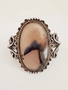 VTG Fred Harvey Era Navajo Sterling Silver Large Agate Stone Cuff Bracelet 51gr - Picture 1 of 19