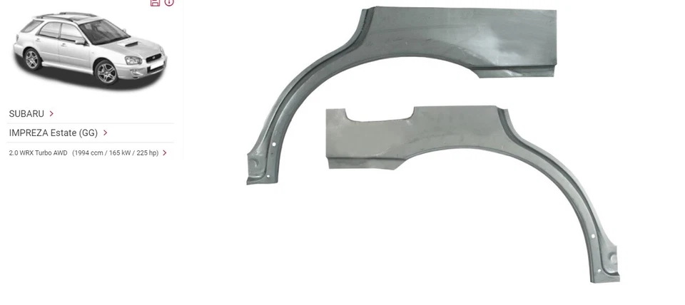 REAR WHEEL ARCH REPAIR PANEL FENDER PAIR FOR SUBARU IMPREZA GD 2001-2007 ESTATE - Image 1 of 1