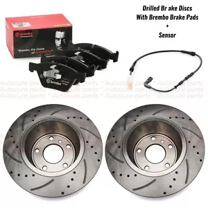 FITS BMW 5 SERIES 518D 520D F10 10-15 REAR DRILLED & GROOVED DISCS + BREMBO PADS - Picture 1 of 1
