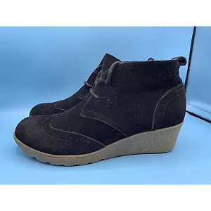 LANDS END Black Chalet Chukka Wedges Lace Up Ankle Booties 444691 Women's Sz 9 B - Picture 1 of 12