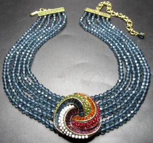 HEIDI DAUS Blue Crystal Colorful Rhinestone White Cabochon Swirl Necklace - Picture 1 of 4