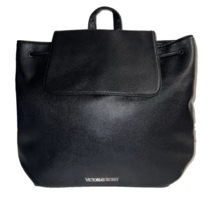 Victoria’s Secret Black Faux Pebbled Leather Drawstring Purse Backpack NWT - Picture 1 of 9