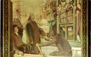 Vintage Postkarte Benjamin Franklin Wandbild Finale Homecoming Institute of Boston MA - Bild 1 von 3