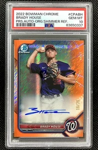 2022 Bowman Chrome BRADY HOUSE Auto /25 Orange Shimmer Refractor 1st Auto PSA 10 - Foto 1 di 2