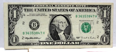 $1 1995 Placa B-H #6/8 CORRIDA 6 (NOTA WEB) MOEDA NOTA RESERVA FEDERAL - Imagem 1 de 2