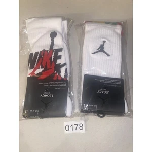 Nike Air Jordan Legacy Crew Socks Dri-FIT Cushioned Basketball 2p White Large - Picture 1 of 4