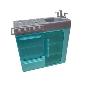 Barbie Teal Oven Sink Kitchen Fridge 7 Inch Tall Shelf House Stove Play Toy - Picture 1 of 10