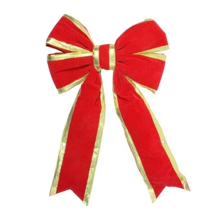 Northlight 18" x 28" Giant Red 3D 4-Loop Velveteen Christmas Bow with Gold Trim - Picture 1 of 2
