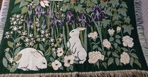 VTG Goodwin Weaver Tapestry Throw Blanket MEADOW BUNNIES Rabbit Easter 55x45 - Picture 1 of 4