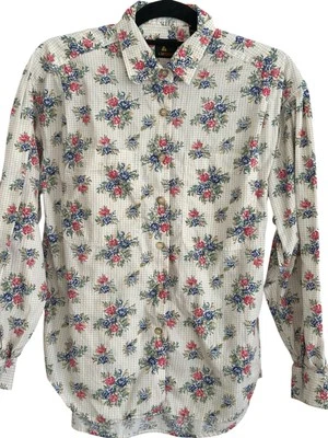 90s Floral Plaid Blouse Cottagecore Small Oversize Granny Lizwear - Image 1 of 4