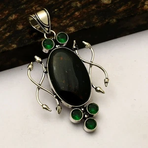 Bloodstone Green Quartz Gemstone Ethnic Handmade Pendant Jewelry 2.88" AP-53325 - Picture 1 of 1