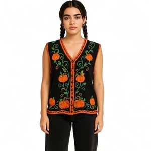 Maglione Halloween Donna Designer Originals Gilet Ricamato Zucche Foglie Lg - Foto 1 di 12
