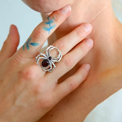 Anillo araña ámbar báltico en plata de ley 925 tamaño ajustable Foto 1 de 4
