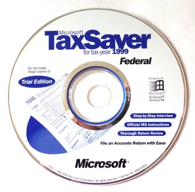 Vintage MICROSOFT TAX SAVER FOR TAX YEAR 1999 FEDERAL Trial Edition CD-ROM - Image 1 of 4