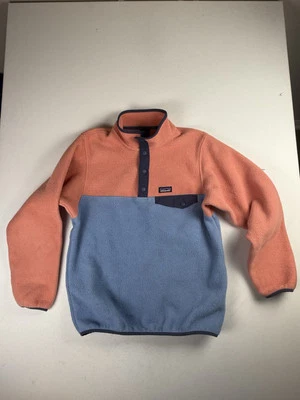 Patagonia Sweater Girls XL 18 Blue/Pink Synchilla Fleece Pullover Youth Snaps T - Image 1 of 4
