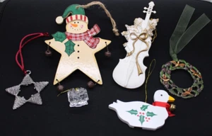 Vintage Assorted Fun Christmas Ornaments Lot of 6 - Duchin enameled pewter/ wood - Picture 1 of 23