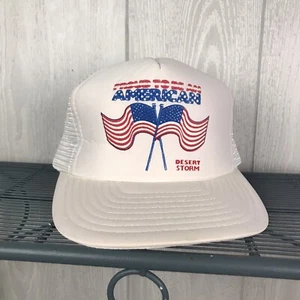 Vintage Truckermütze Desert Storm Proud To Be An American Druckknopflasche weiß Netz Einheitsgröße - Bild 1 von 7