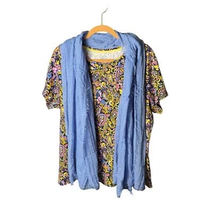 Croft & Barrow Women’s Classic Tee Navy Paisley Size 2XL with Cotton Wrap Scarf - Picture 1 of 9