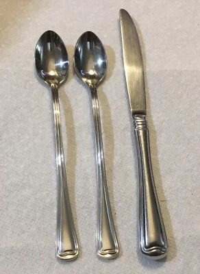 Gorham Monet Glossy Set of 2 Ice Tea Spoons & Knife Stainless 18/8 Flatware - Image 1 of 4