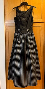 Vintage 80s Bari Jay Women's 3 4 long Dress Black Silver Metallic Formal Maxi - Picture 1 of 5