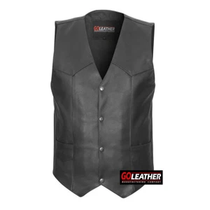 TRADITIONAL V-NECK MOTORCYCLE VEST COWHIDE LEATHER VEST - Picture 1 of 8