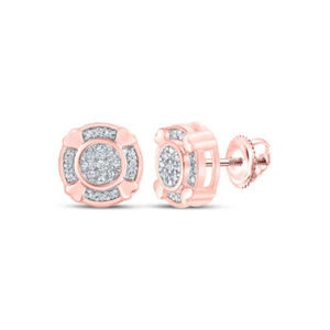 10K Rose Gold Womens Round Diamond Circle Earrings 1/10 Cttw - Picture 1 of 2