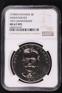 1978 FM Panama 5 Balboa - 75th Anniv Independence - NGC MS67 DPL - Picture 1 of 6