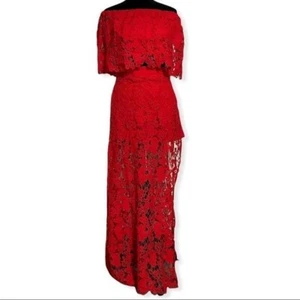 La Diosa 2 Piece Skirt Set Women's S Red Crop Top Floral Crochet Lace Boho NEW - Picture 1 of 8