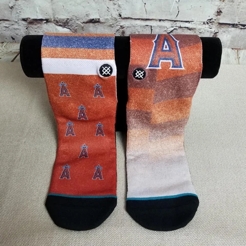 Stance Los Angeles Angels MLB Socks Size L (9-12) Calf Height Orange/Brown/Blue Cover