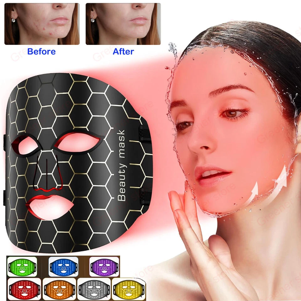 Red Light Therapy For Face 7 Colors Led Face Mask Facial Skin Care Home Travel - Image 1 of 4