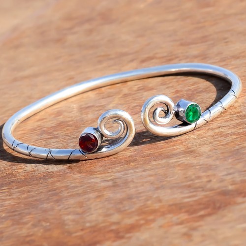 VALENTINO Bracciale arte moderna argento sterling 925 pietra preziosa taglio diopside cromato e granato