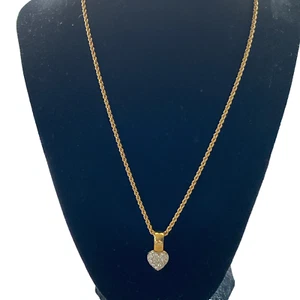 Collar Colgante Corazón Cristal Swarovski en Cadena Cuerda Tono Dorado Firmado Cisne - Imagen 1 de 9