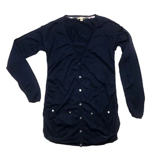 Burberry Brit Women’s Sweater Cardigan Cotton Pockets Ruched Sides Navy XS - Picture 1 of 14