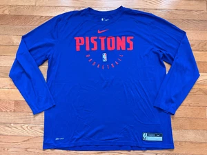 2018-19 Detroit Pistons Team Issued Blue Long Sleeve Training Shirt Nike Sz XXL - Picture 1 of 5