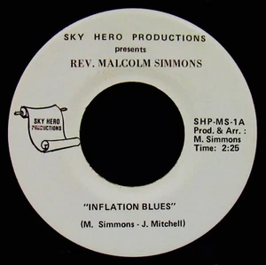 REV. MALCOLM SIMMONS ✦ Inflation Blues ✦ Rare N. Mint Blues Gospel 45~SKY HERO - Picture 1 of 2