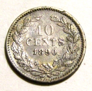 Netherlands 1890 10 Cents Silver Old Coin - Picture 1 of 4