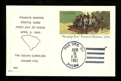 US FDC #UX94 G&G Label 1982 Pee Dee SC " Swamp Fox " Marion Card Unofficial - Image 1 of 2
