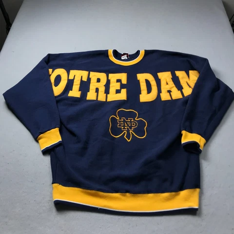 VINTAGE Notre Dame Fighting Irish Sweatshirt Mens XL Blue Spell Out Legends NCAA Cover