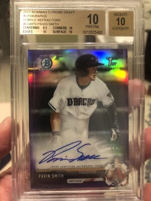 2017 Bowman Chrome Pavin Smith purple refractors auto BGS 10 Pristine 61/250 sp - Image 1 of 2