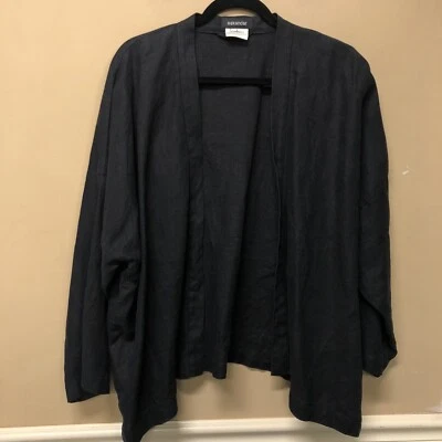 Eskandar Neiman Marcus Black Linen Open Front Jacket Size 1 - Image 1 of 4