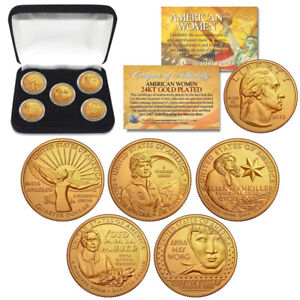 2022 24K GOLD AMERICAN WOMEN Quarters US Mint 5-Coin Full Set in Capsules w/ Box