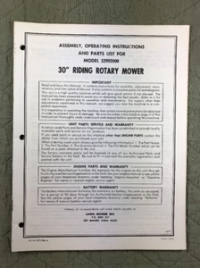 AMF 30" RIDING ROTARY MOWER ASSEMBLY OPERATING PARTS LIST MODEL 52902000 - Picture 1 of 6