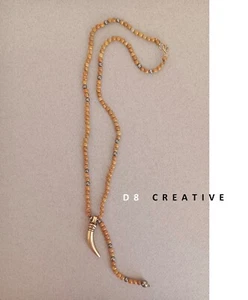 New men's handmade sandalwood bead with horns pendant necklace - Picture 1 of 5