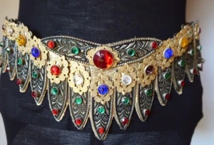 Ceinture corset fantaisie CUIR métal strass western 85 90 T 40 42 bon état - Picture 1 of 8