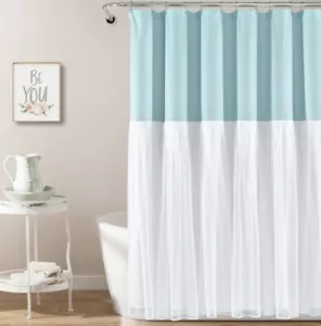 Lush Decor Fabric Tulle Skirt Spa Blue White Shower Curtain 72" x 72" New - Picture 1 of 6