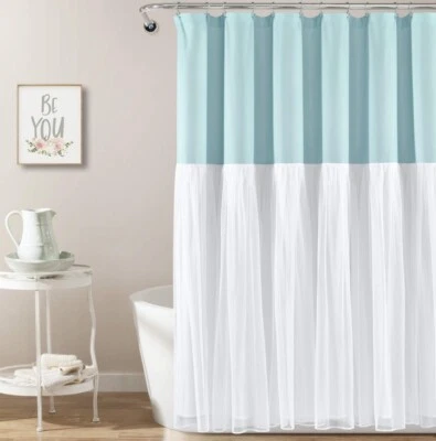 Lush Decor Fabric Tulle Skirt Spa Blue White Shower Curtain 72" x 72" New - Image 1 of 4