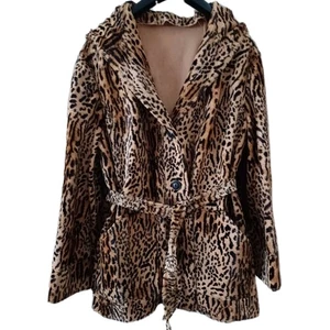 Vintage Faux Fur Leopard Hooded Short Coat/Jacket - Picture 1 of 6