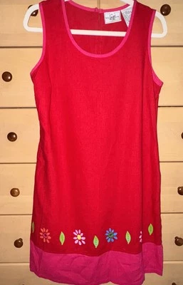 Vestido Studio Ease sin mangas adornado de lino rojo/rosa 8 pequeño usado una vez Foto 1 de 4