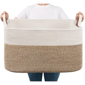 Cesta de almacenamiento de cuerda tejida grande 65L cubo de manta de juguete de lavandería con asas - Imagen 1 de 7